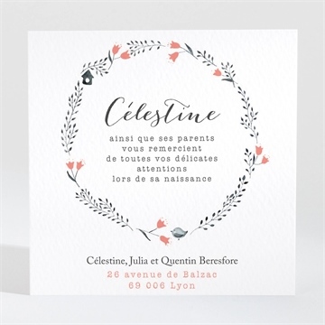 Remerciement naissance en rouge et noir - Dos de la carte