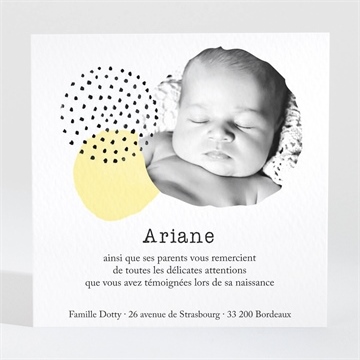 Remerciement naissance jaune graphique - Dos de la carte