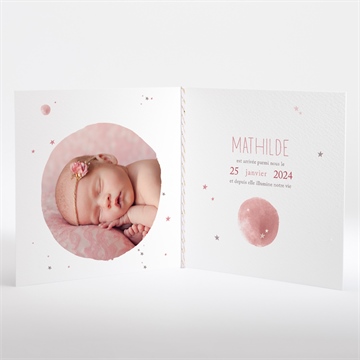 Faire-part naissance astres cuivrés - Intérieur du faire-part