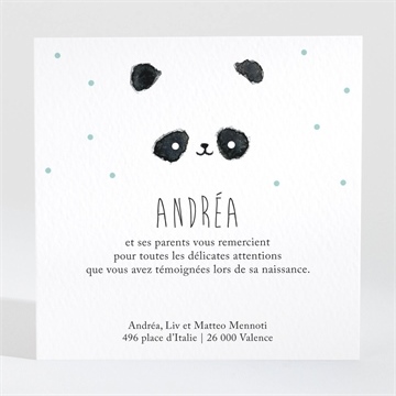 Remerciement naissance mon joli panda - Dos de la carte