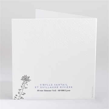 Faire-part mariage gravure florale - Dos du faire-part
