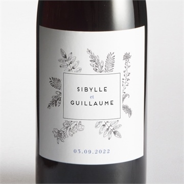 Etiquette de bouteille mariage gravure florale