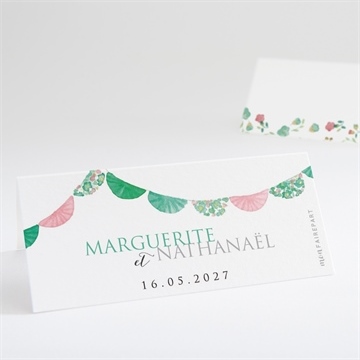 Marque-place mariage vert et rose