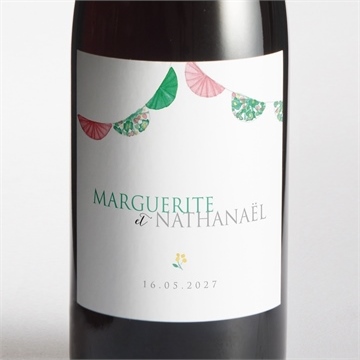 Etiquette de bouteille mariage vert et rose