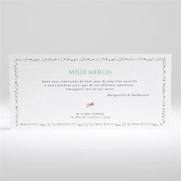 Remerciement mariage vert et rose - Dos de la carte