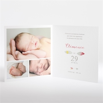 Faire-part naissance ornée de plumes - Intérieur du faire-part