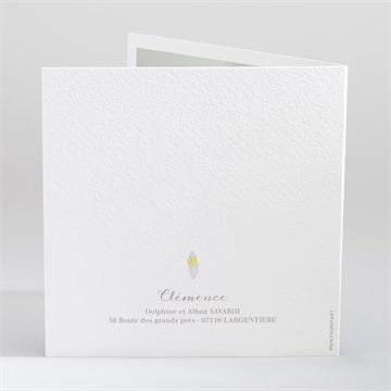 Faire-part naissance ornée de plumes - Dos du faire-part