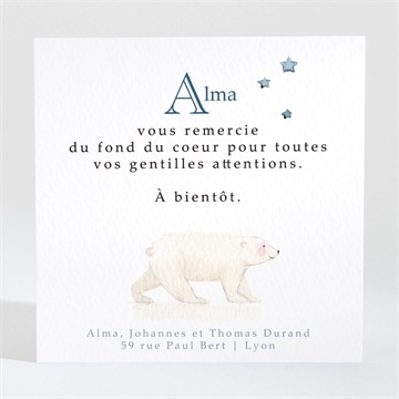 Remerciement naissance bel ours - Dos de la carte