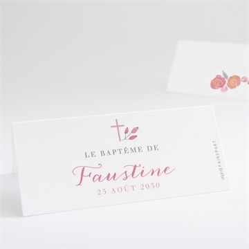 Marque-place baptême cadre de fleurs