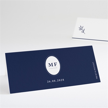 Marque-place mariage bleu romantique