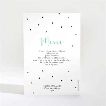 Remerciement naissance double photo petits pois - Dos de la carte