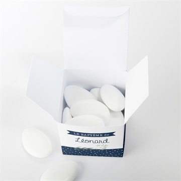 Boîte de dragées baptême motifs et autres pois - Intérieur de la boîte