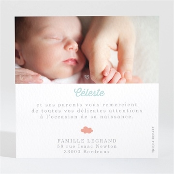 Remerciement naissance joli ciel - Dos de la carte