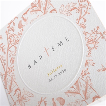 Faire-part de baptême gravure gaufrée - Détail du faire-part