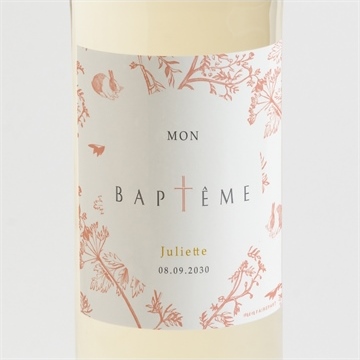 Etiquette de bouteille baptême motif gravure