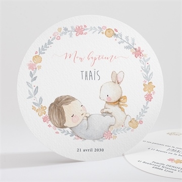 Faire-part de baptême enfant bercé de tendresse