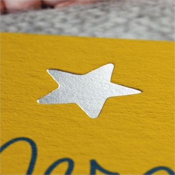 Remerciement naissance moutarde en rond - Marquage à chaud ARGENT