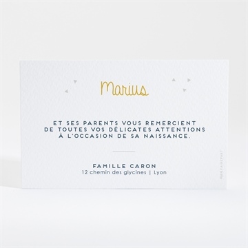 Remerciement naissance moutarde en rond - Dos de la carte