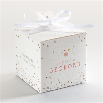 Boîte de dragées baptême portrait en tourbillon - Dos de la boîte
