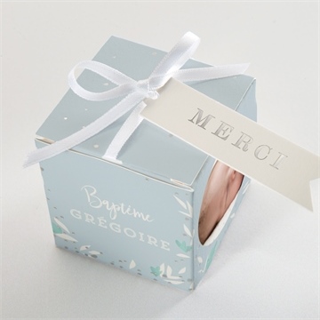 Boîte de dragées baptême colombe en folie - Dessus de la boîte