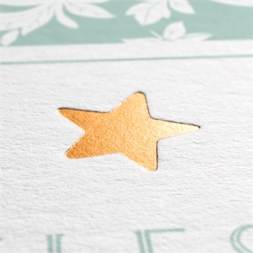 Faire-part naissance feuilles et étoiles - Marquage à chaud CUIVRE