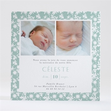 Faire-part naissance feuilles et étoiles - Dos du faire-part