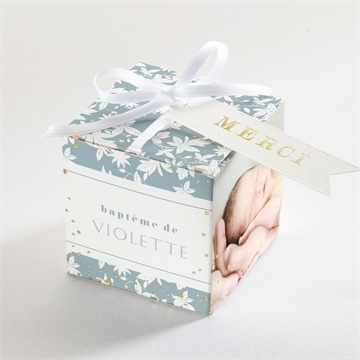 Boîte de dragées baptême gravure végétale