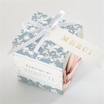 Boîte de dragées baptême gravure végétale - Dessus de la boîte