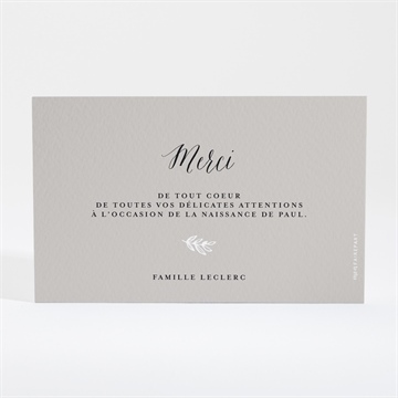 Remerciement naissance feuillage chic - Dos de la carte