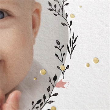 Remerciement naissance campanules et initiales - Marquage à chaud OR