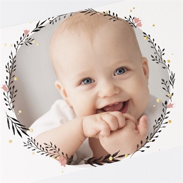 Remerciement naissance campanules et initiales - Détail de la carte