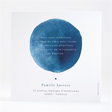 Remerciement naissance argent et aquarelle - Dos de la carte