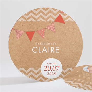 Faire-part de baptême kraft banderole