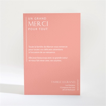 Remerciement naissance sobre et chic - Dos de la carte