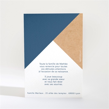 Remerciement naissance bleu et kraft - Dos de la carte