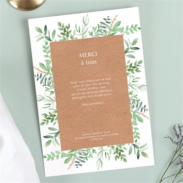 Remerciement mariage feuillage d'été