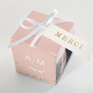 Boîte de dragées mariage romance rétro - Dessus de la boîte