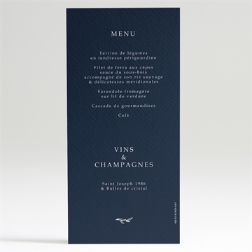 Menu mariage bleu minéral - Dos du menu