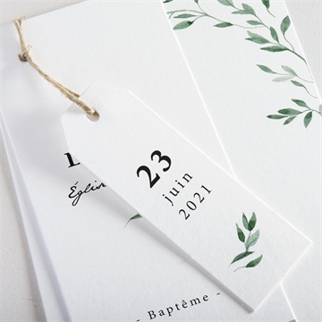 Faire-part de baptême décoration végétale - Détail du faire-part