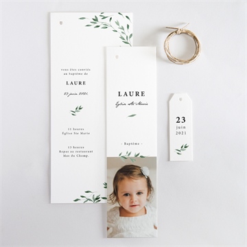 Faire-part de baptême décoration végétale - Vue d'ensemble