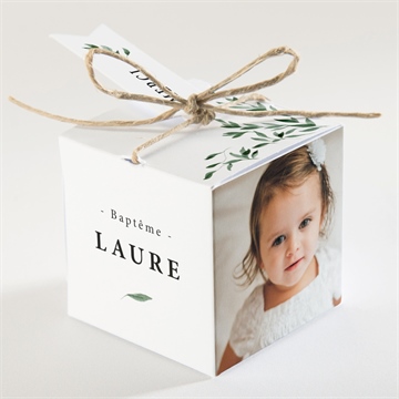Boîte de dragées baptême décoration végétale - Dos de la boîte
