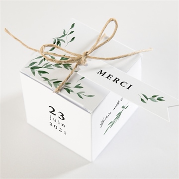 Boîte de dragées baptême décoration végétale - Dessus de la boîte