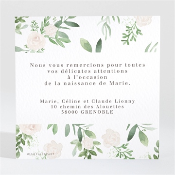 Remerciement naissance design végétal - Dos de la carte