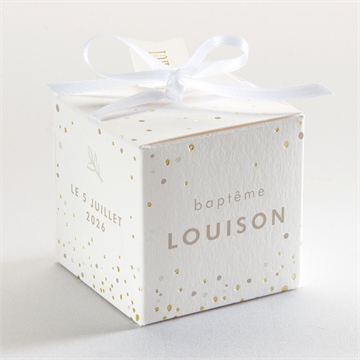 Boîte de dragées baptême envolée minimaliste - Dos de la boîte