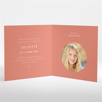 Faire-part communion colombe dorée - Intérieur du faire-part