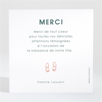 Remerciement naissance jolie tenue fille - Dos de la carte
