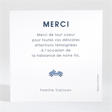 Remerciement naissance tenue vintage garçon - Dos de la carte