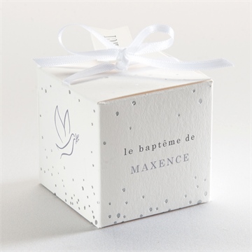 Boîte de dragées baptême double photo élégant - Dos de la boîte