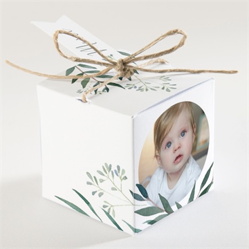 Boîte de dragées baptême jolie annonce champêtre - Dos de la boîte