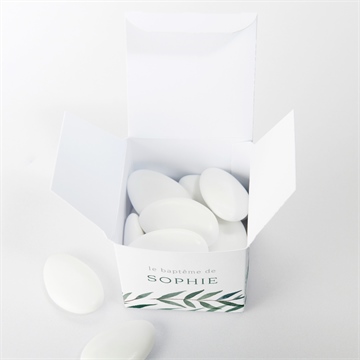 Boîte de dragées baptême jolie annonce champêtre - Intérieur de la boîte